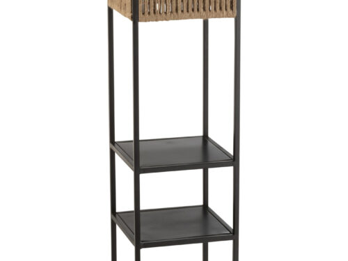 Lamp Biltak zwart vloerlamp met zwart ijzer en jute, vierkante vorm en open plankdesign