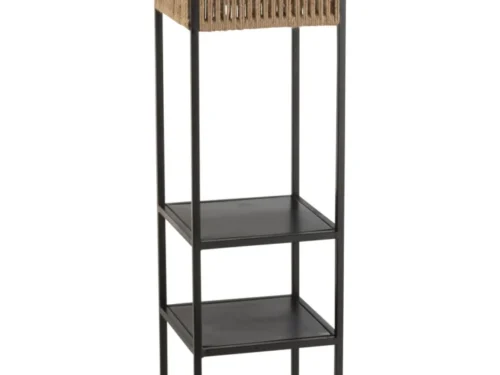 Lamp Biltak zwart vloerlamp met zwart ijzer en jute, vierkante vorm en open plankdesign
