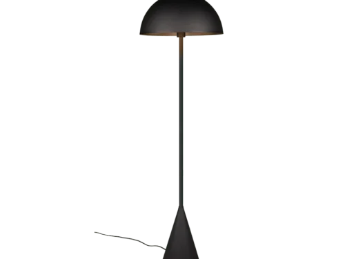 Vloerlamp Flaurno mat zwart, minimalistisch paddenstoelvormig design met indirecte sfeerverlichting