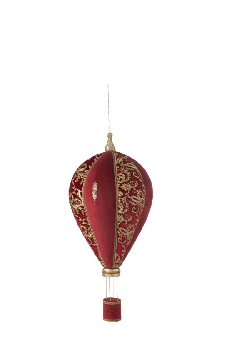 Decoratie Cielvan rode hangende luchtballon van stof met goudkleurige details en sierlijk koord