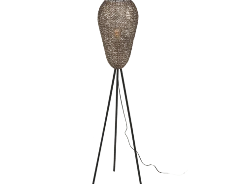 Vloerlamp Slekil brons H140 cm met open metalen kap en drie slanke poten