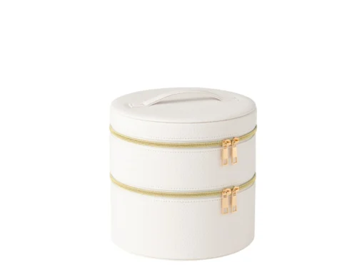 Witte Spiegel Stomme opbergdoos 19,5 x 19,5 cm met ronde vorm en gouden ritsen
