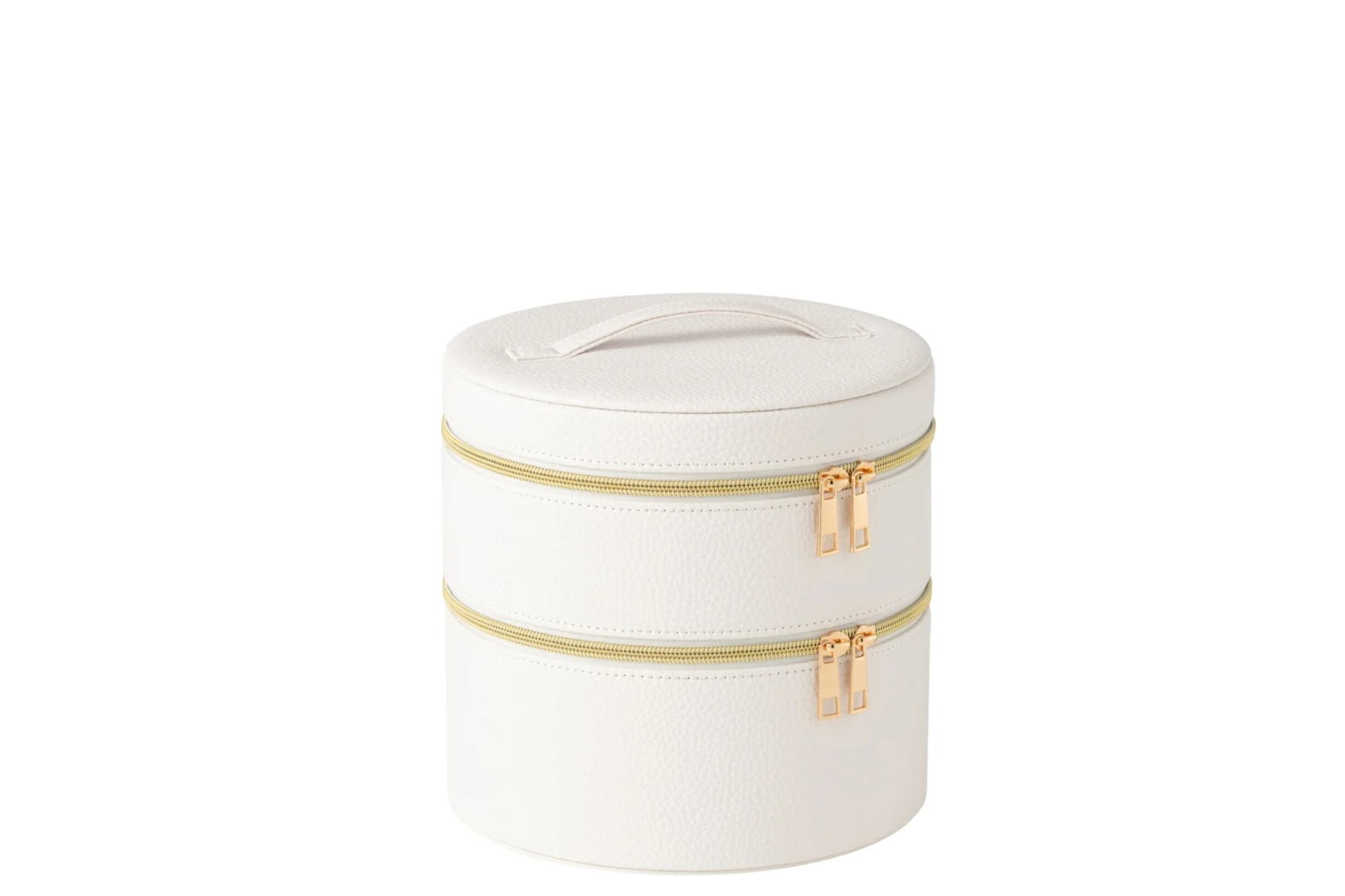 Witte Spiegel Stomme opbergdoos 19,5 x 19,5 cm met ronde vorm en gouden ritsen