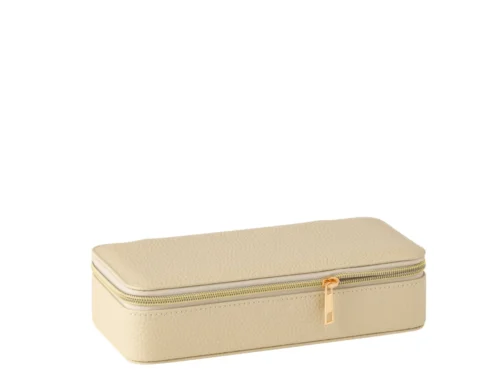Spiegel Vigo beige sieradendoosje met spiegel, compacte vorm en ritssluiting voor stijlvolle sieradenopslag