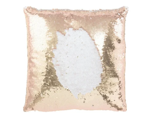 Kussen Bauldik champagne 45x45 cm met omkeerbare pailletten in champagne en wit