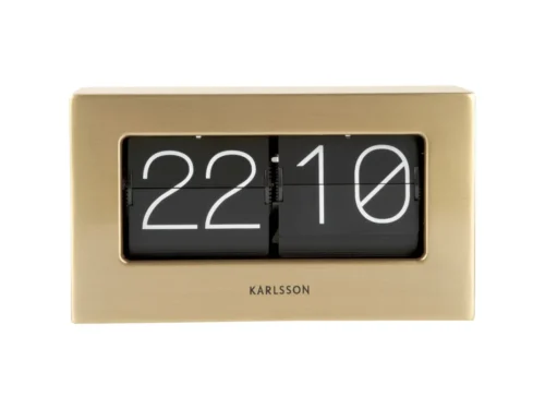 Tafelklok Rauskora Goud met goudkleurige afwerking, zwart display en flip-cijfers in compact formaat