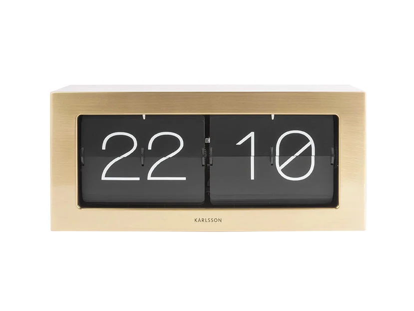 Tafelklok Gorden Goud met goudkleurige behuizing en flipdisplay, strak en compact voor dressoir of sidetable