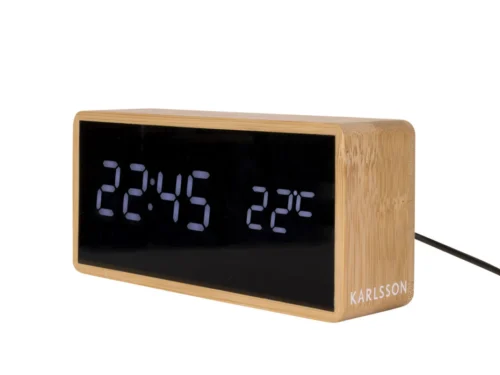 Wekker Jiedano Bamboe met LED-display, zwart scherm en natuurlijke houten afwerking