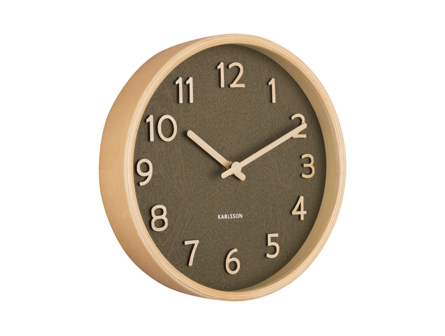 Wandklok Chester Groen met houten rand, groene wijzerplaat en 22 cm compact formaat