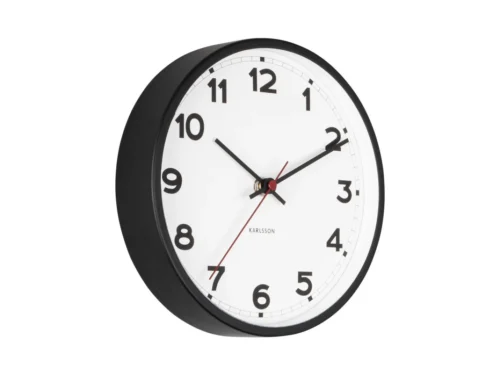 Wandklok Klernine Wit van Karlsson, zwart-wit rond design met grote cijfers en compacte 20 cm maat