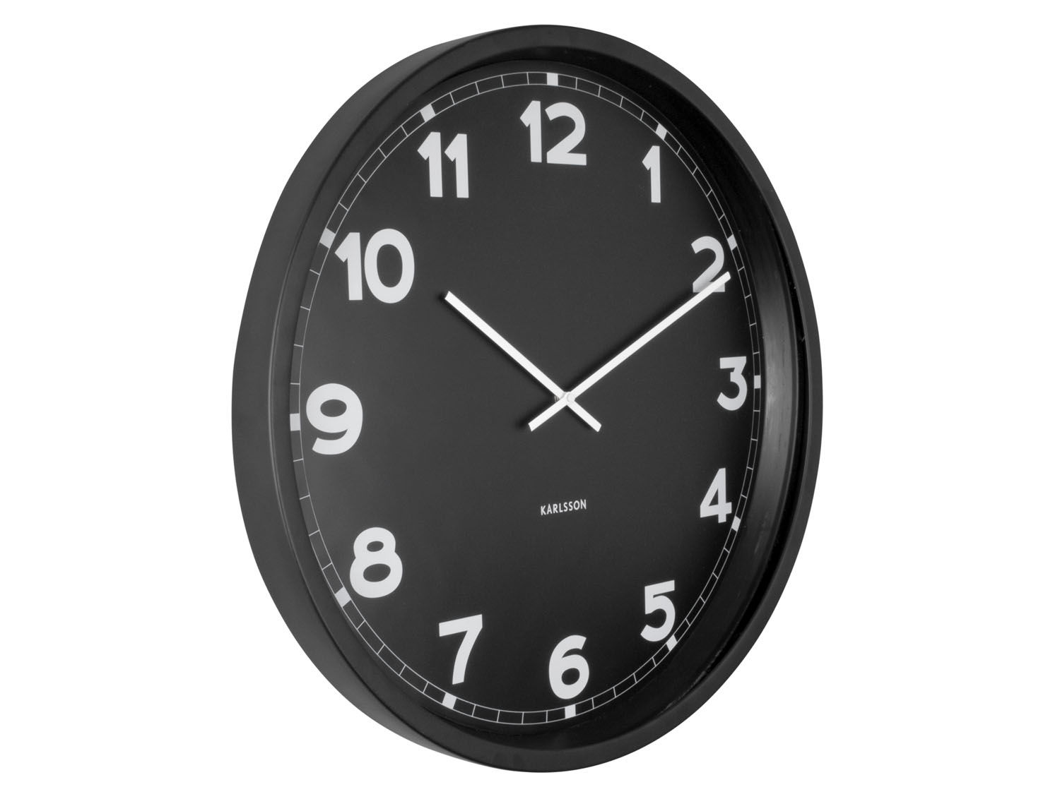 Wandklok Kaardun zwart, ronde 60 cm klok met grote witte cijfers en strak design