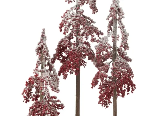 Stoondio kunstkerstboom rood 135 cm met besneeuwde takken en decoratieve bessen