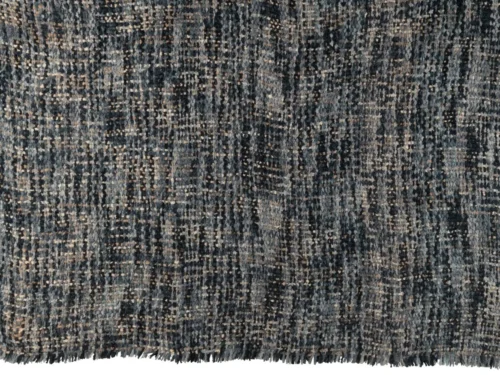 Plaid Foses blauw met blauw/witte tweedlook en speelse franjes, 130 x 180 cm