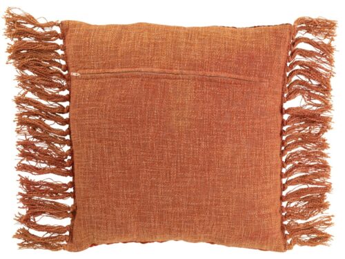 Kussen Stomik koper 45x45 cm met geweven structuur en speelse franjes