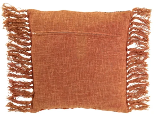 Kussen Stomik koper 45x45 cm met geweven structuur en speelse franjes