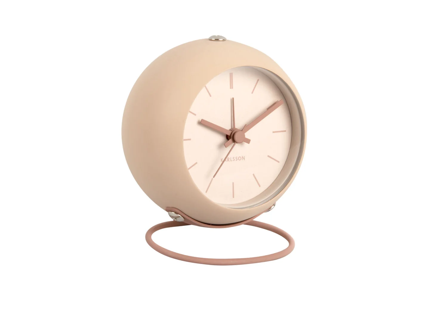 Wekker Skoonand Bruin met ronde beige behuizing en roségouden standaard, compact en stijlvol voor elk interieur