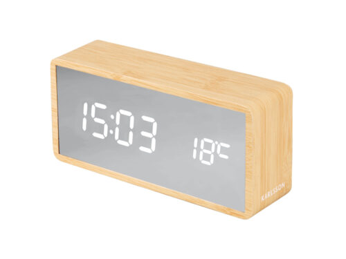 Wekker Traallos Zilver met houtlook, digitaal display en compacte rechthoekige vorm