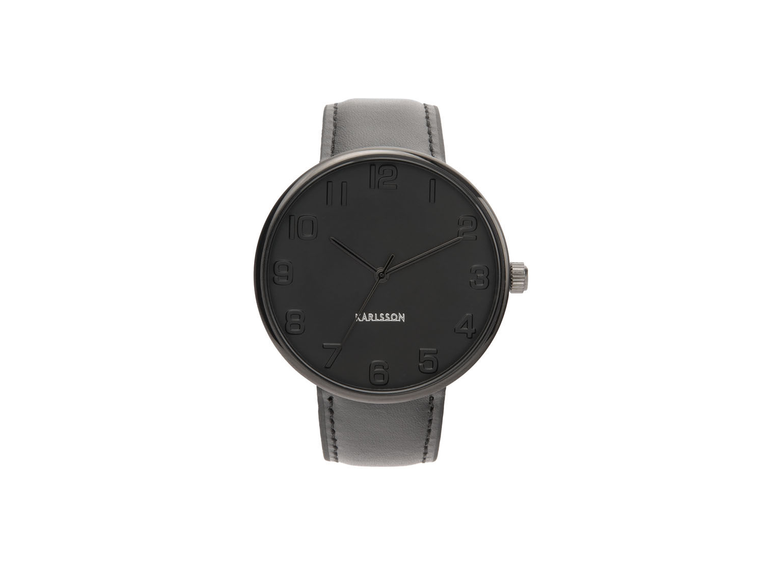 Karlsson Jaurdas zwart horloge met ronde wijzerplaat en grijze leren band