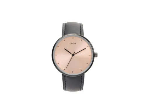 Klok Bukin Koper met koperkleurige wijzerplaat en zwart lederen band, klassiek en elegant design