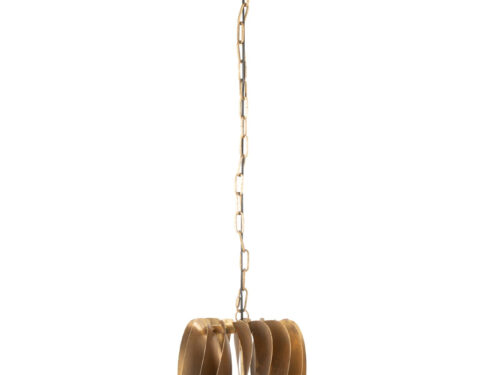 Plafondlamp Fauldek goud met slanke ketting en opengewerkte metalen kap in warme uitstraling
