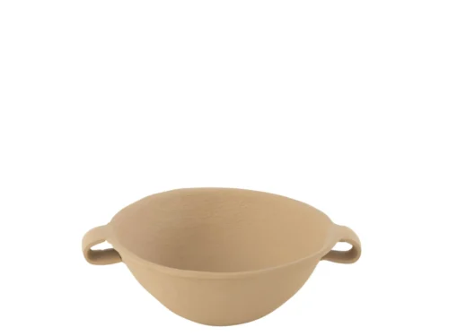 Kom Taummaro aluminium beige schaal met handgrepen en warme, slanke vorm