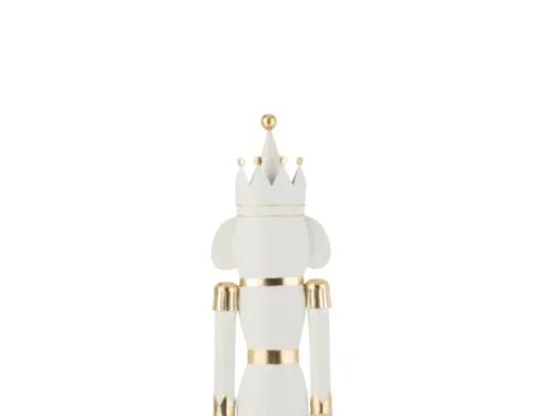 Witte metalen notenkraker Lendond met gouden details en trommel, 106 cm hoog, decoratief woonaccessoire