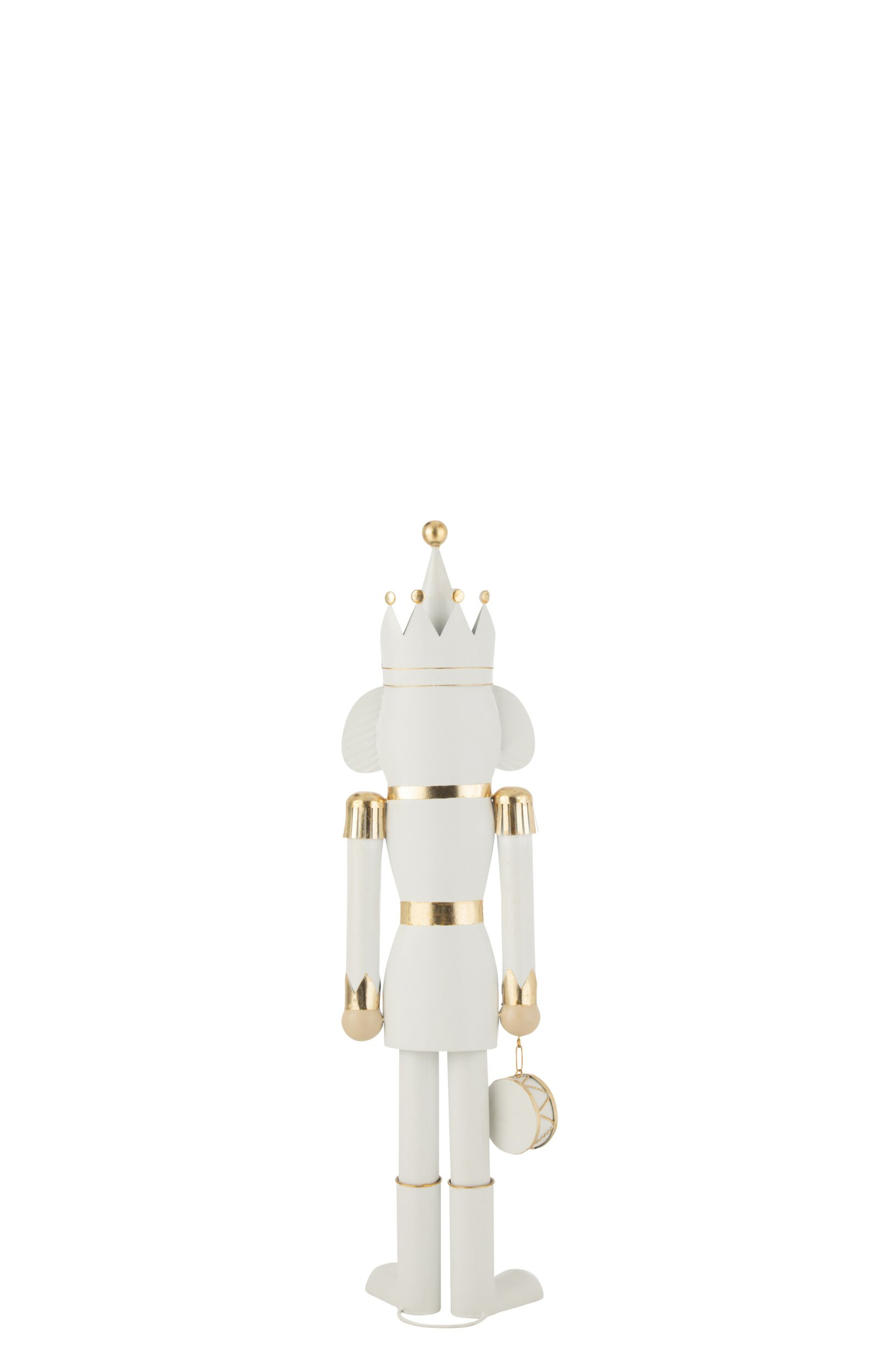 Witte metalen notenkraker Lendond met gouden details en trommel, 106 cm hoog, decoratief woonaccessoire