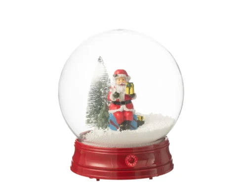 Kunstboom Doorner kunststof sneeuwbol met Kerstman, kerstboom, LED en rode voet, meerkleurig H23 cm