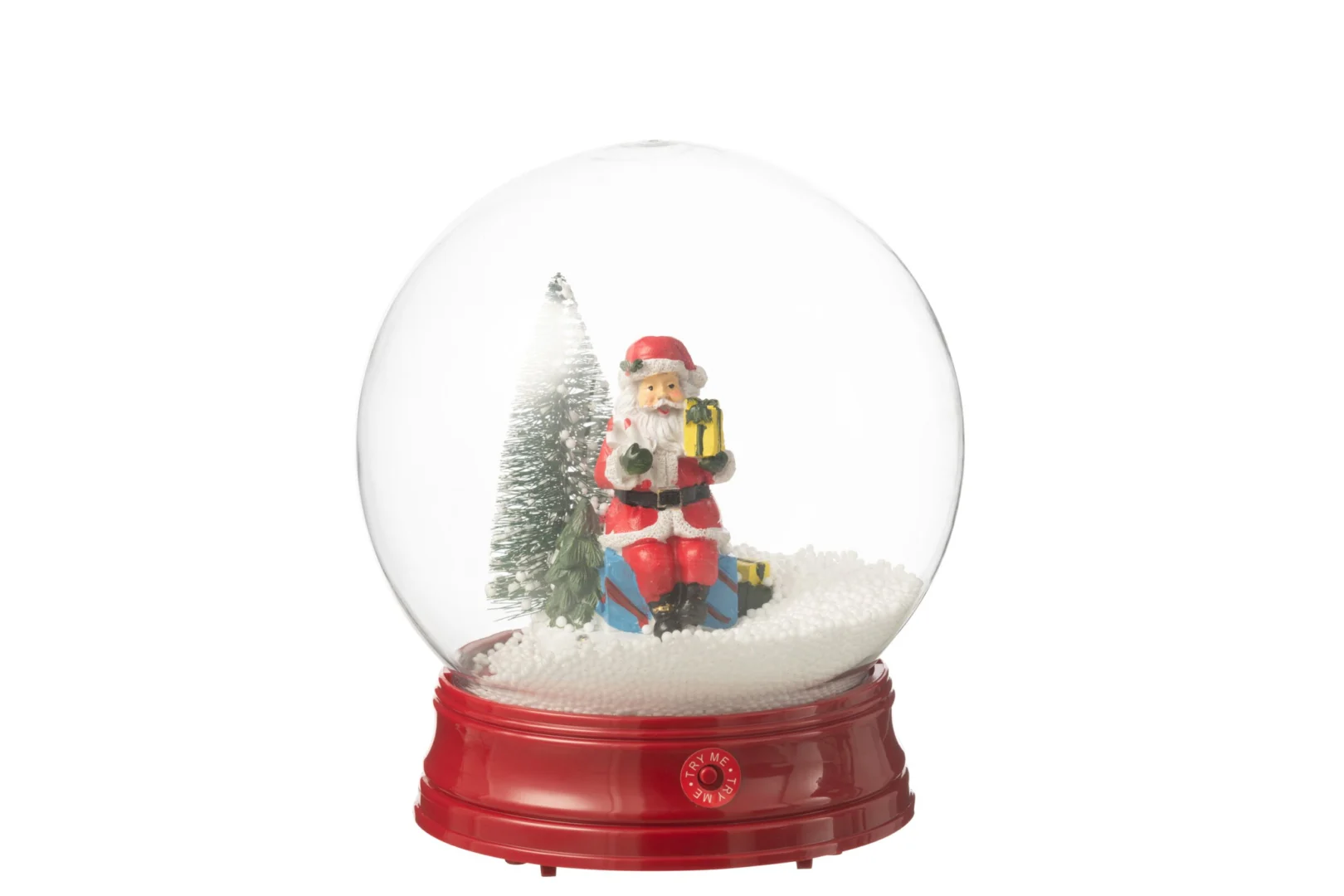 Kunstboom Doorner kunststof sneeuwbol met Kerstman, kerstboom, LED en rode voet, meerkleurig H23 cm