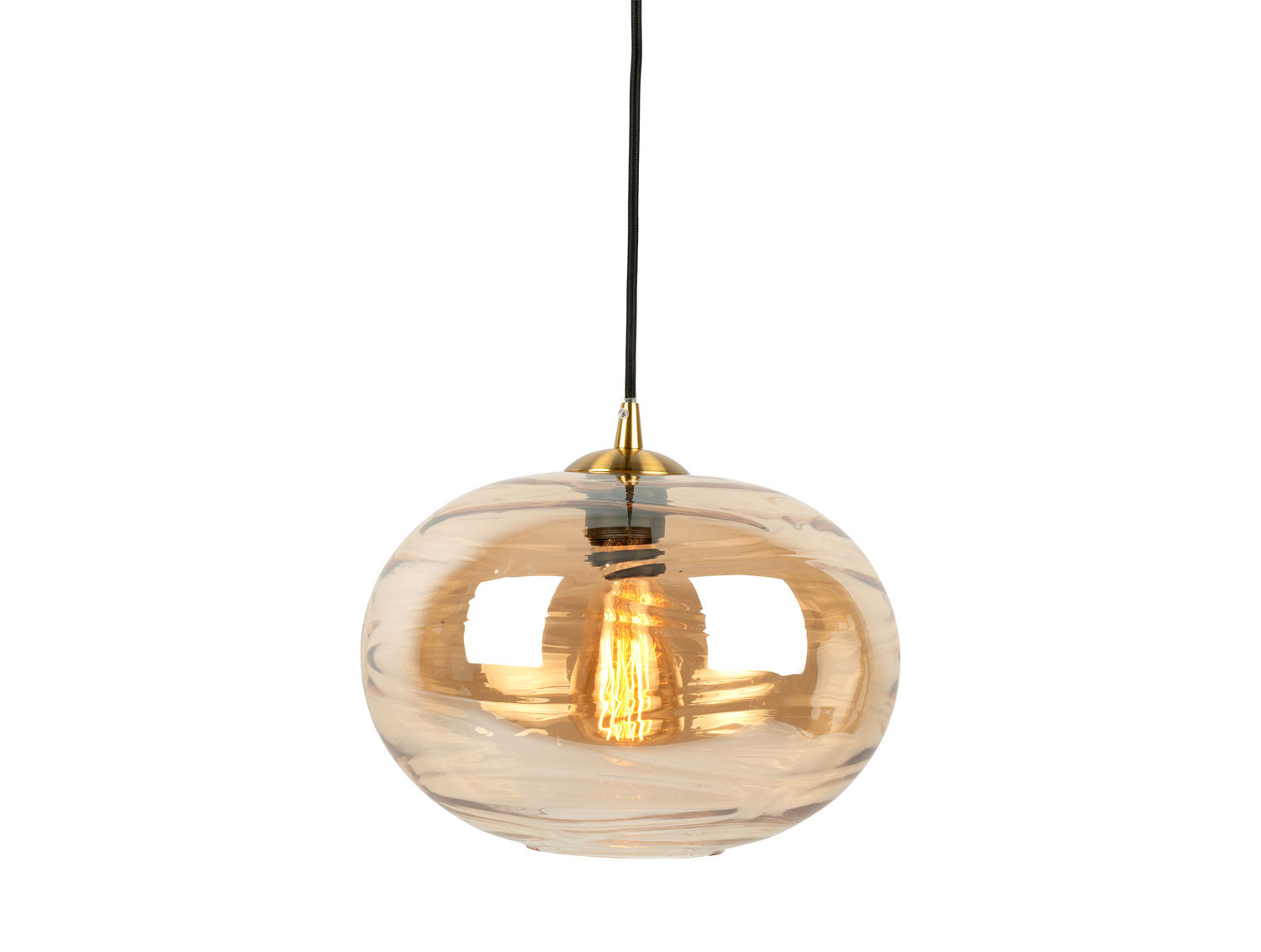 Hanglamp Fauskar Glas Ø30 cm met amber getint glazen kap en warme gloed