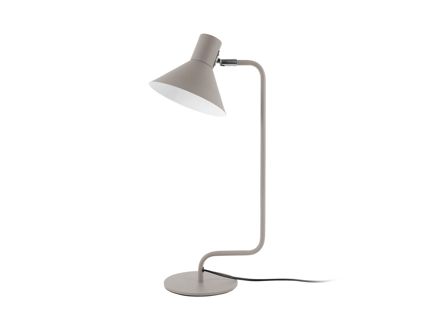 Tafellamp Ziemmon warm grijs met slanke metalen vorm en conische kap, voor sfeer in werkplek of interieur