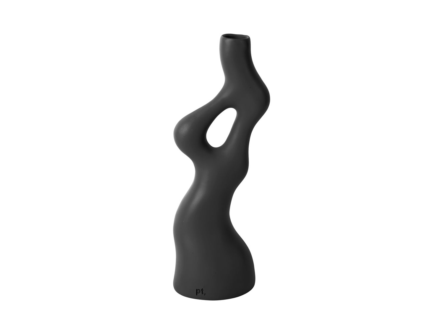 Vaas Teidand polyresin zwart H33 cm met slanke organische vorm en opvallende uitsparing