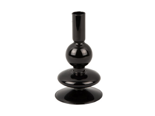 Kandelaar Klieti glas zwart Ø9 cm met bubbelvorm en glanzende afwerking, stijlvol decoratief woonaccessoire
