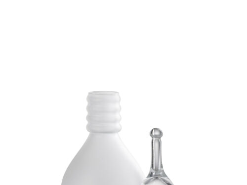 Vaas Vaubes van transparant glas, 40 cm hoog, met ronde bolvorm en subtiel gedraaid halsdetail