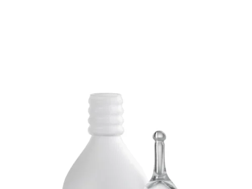 Vaas Vaubes van transparant glas, 40 cm hoog, met ronde bolvorm en subtiel gedraaid halsdetail