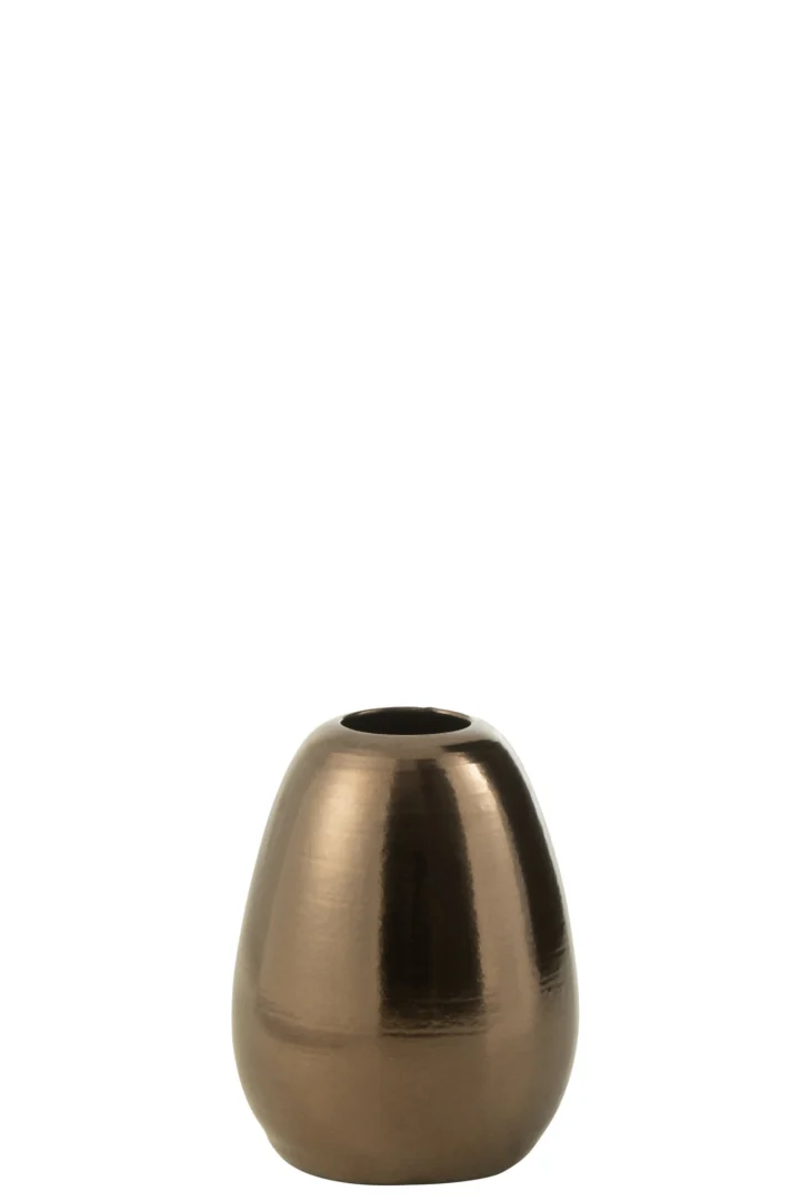 Vaas Naarea Klei Brons H30 cm met glanzende, ovale vorm en rustige, luxe uitstraling