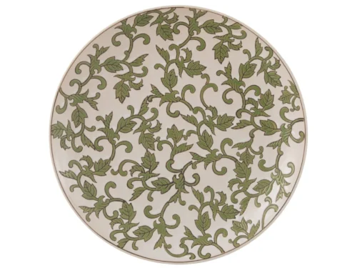 Bord Joondund Porselein Meerkleurig met groen bladmotief, rond decoratief woonaccessoire voor dressoir of tafel