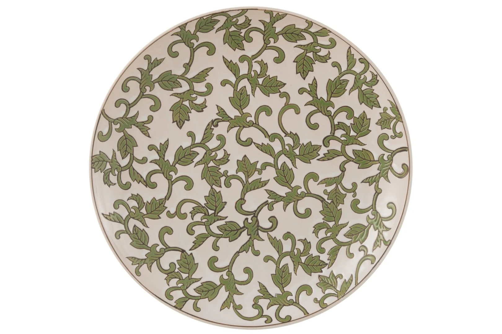 Bord Joondund Porselein Meerkleurig met groen bladmotief, rond decoratief woonaccessoire voor dressoir of tafel