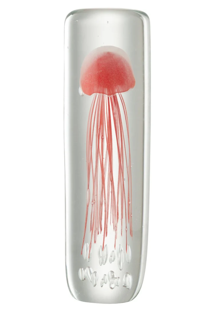 Stullond rood glazen presse-papier met handgeblazen kwalontwerp en rustige, decoratieve uitstraling