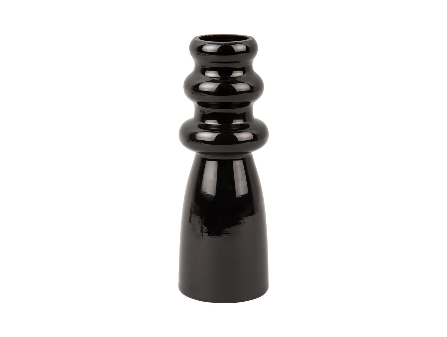 Vaas Groossano van zwart glas met moderne, sculpturale vorm en glanzende afwerking