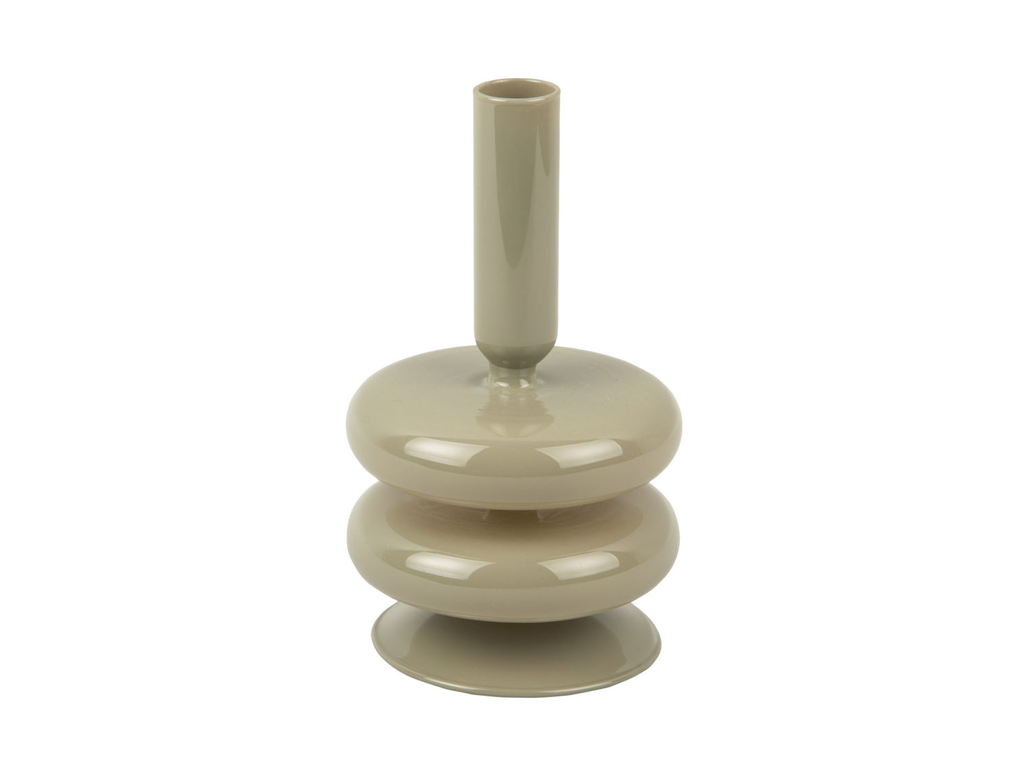 Kandelaar Veiltello Glas Zand Ø10 cm met dubbel ringdetail en glanzende zandkleur