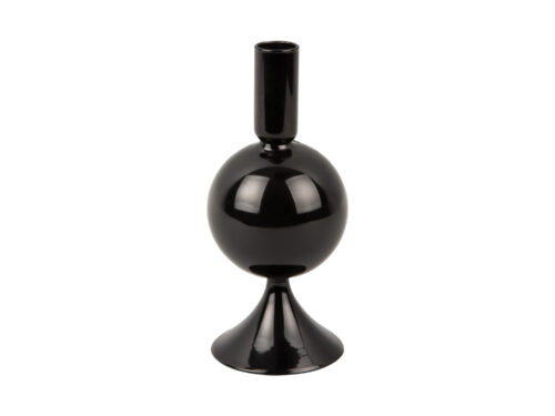 Zwarte glazen Slerdu kandelaar van Present Time, compact met bolvorm en stijlvolle glans, Ø8 cm, 18 cm hoog