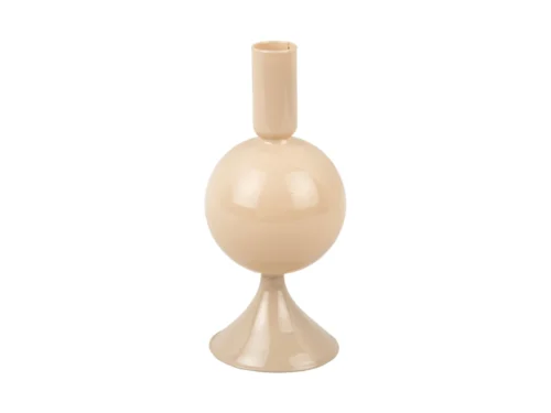 Kandelaar Lurni glas bruin met bolvorm en compacte voet, stijlvolle sfeermaker voor tafel of dressoir