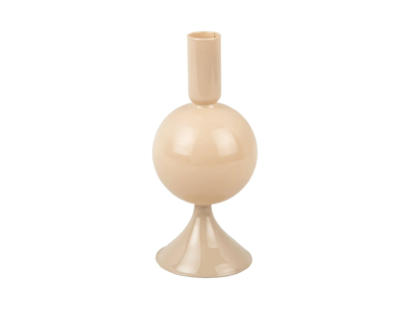 Kandelaar Lurni glas bruin met bolvorm en compacte voet, stijlvolle sfeermaker voor tafel of dressoir
