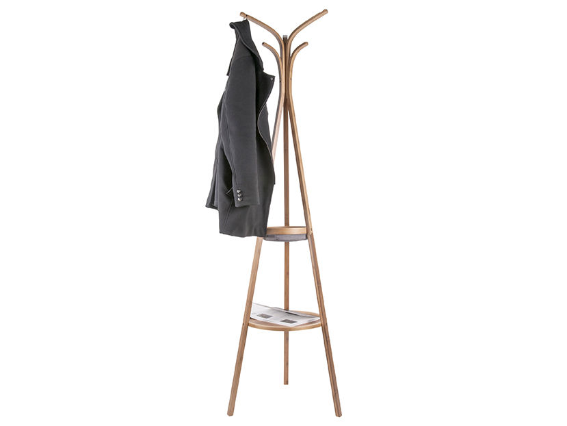 Kapstok Stommek Bamboe met jashaak en legplanken, slank bamboe ontwerp voor hal of entree