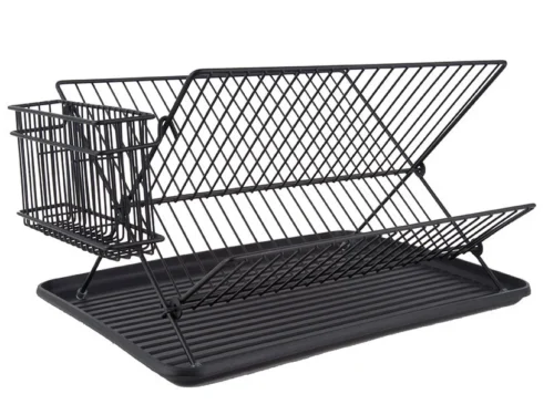 Vustoro zwart metalen woonaccessoire met strak draadframe en handige opbergbak voor keuken of interieur