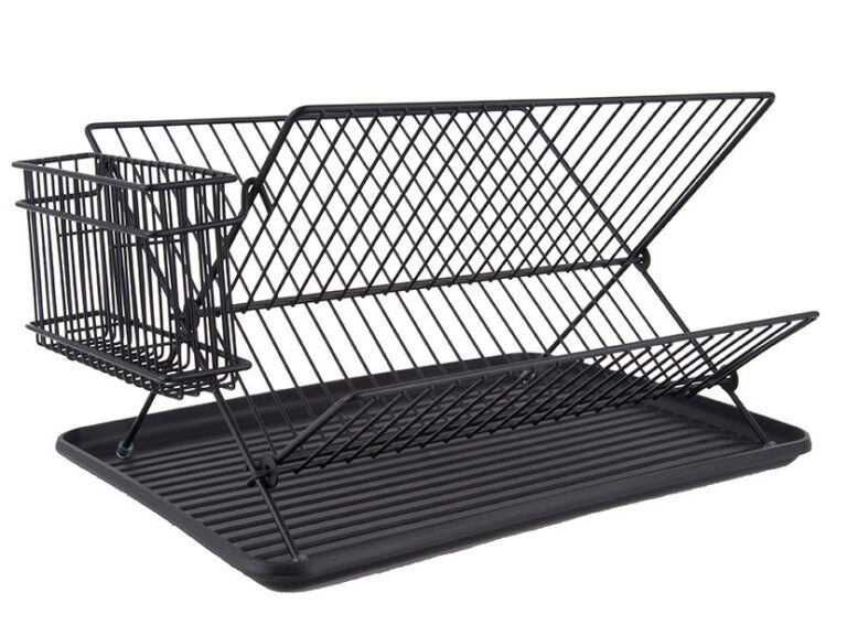 Vustoro zwart metalen woonaccessoire met strak draadframe en handige opbergbak voor keuken of interieur