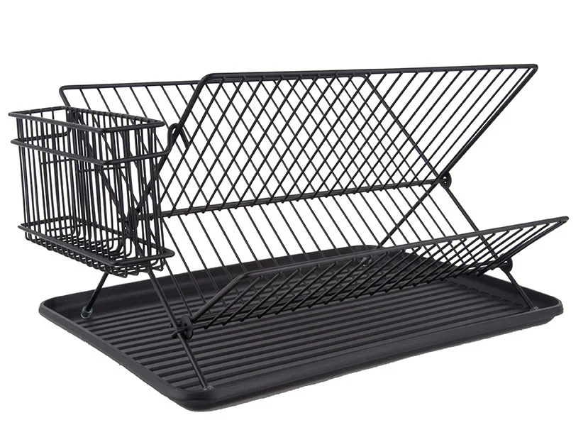 Vustoro zwart metalen woonaccessoire met strak draadframe en handige opbergbak voor keuken of interieur