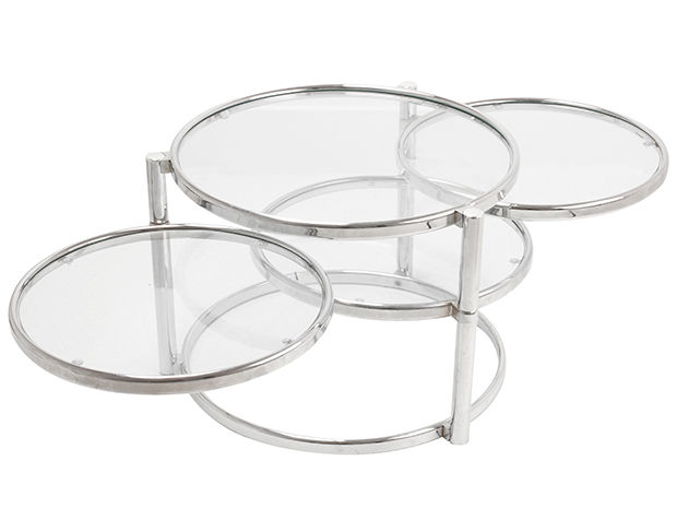 Tafel Bausten glas Ø60 cm, ronde transparante bijzettafel met moderne open vorm