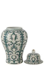 Pot Jiety porselein meerkleurig, amfoorvormig met klassiek bladmotief en losse deksel, H51 cm